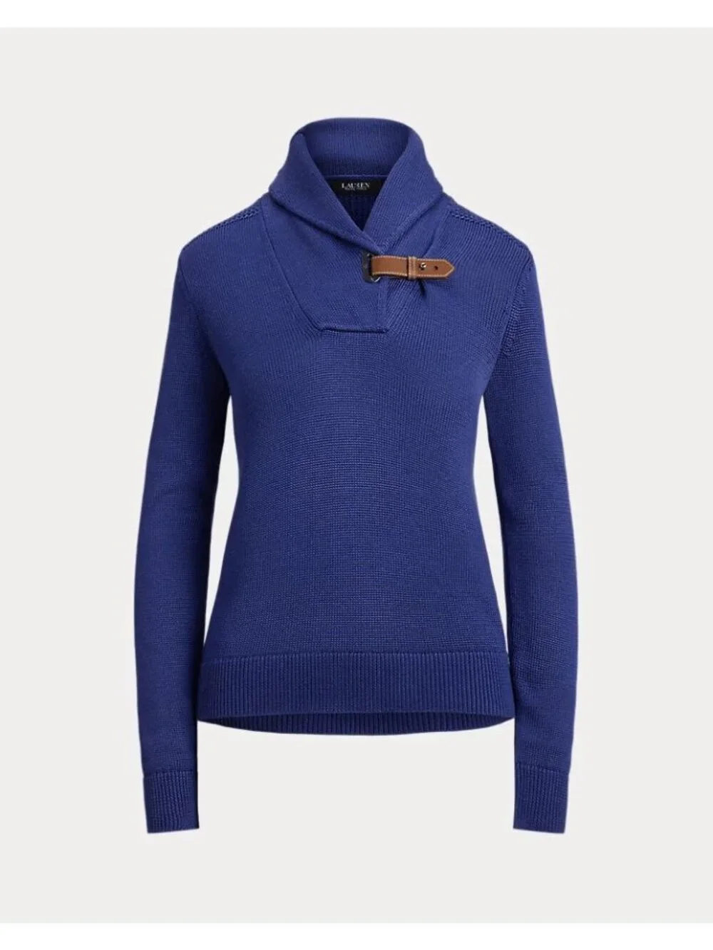 NWT Lauren Ralph Lauren Buckle-Trim Cotton-Blend Sweater Charter Blu Size Large